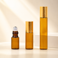 Flacon roll-on d'huile essentielle ambrée marron pleine taille pour cosmétiques, 1ml, 2ml, 3ml, 5ml, 10ml, avec bouchon en aluminium, emballage pour huiles essentielles et parfums