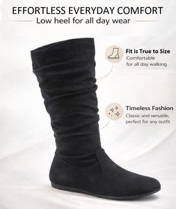 Nouvelle Arrivée EVKOODANCE – Bottes Femme Souples et Décontractées à Talon Plat, Mi-Mollet, Sous le Genou - Product Image 3