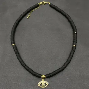 Collier de perles en argile polymère, bijoux de corps personnalisé, présentoir en Zircon, Style oeil diabolique, pièces
