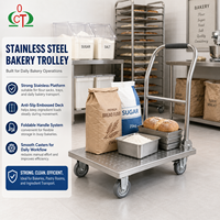 Chariot de boulangerie en acier inoxydable avec plateau antidérapant gaufré et poignée pliable pour le transport de sacs de farine et d'ingrédients