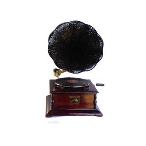 Gramophone avec boîte en bois et corne en laiton, 4mm, forme carrée, corne peint en noir, décoration de maison - Product Image 1
