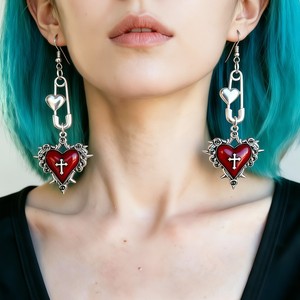 Pendientes de Cruz con Corazón de Espinas Góticas, Pendientes Colgantes de Aleación de Acero Inoxidable, Joyería de Moda Unisex - Product Image 1