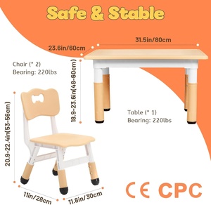SINKIPA Juego de Mesa y 2 Sillas de Plástico Modernas para Niños de 3 a 8 Años, Altura Ajustable, Fácil de Limpiar, Muebles Escolares para Aulas/Guarderías/Hogares - Product Image 2