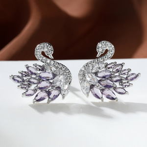 Alla moda viola platino zirconi cigni argento orecchini con ago Micro intarsio gioielli su nuovo materiale ottone - Product Image 2