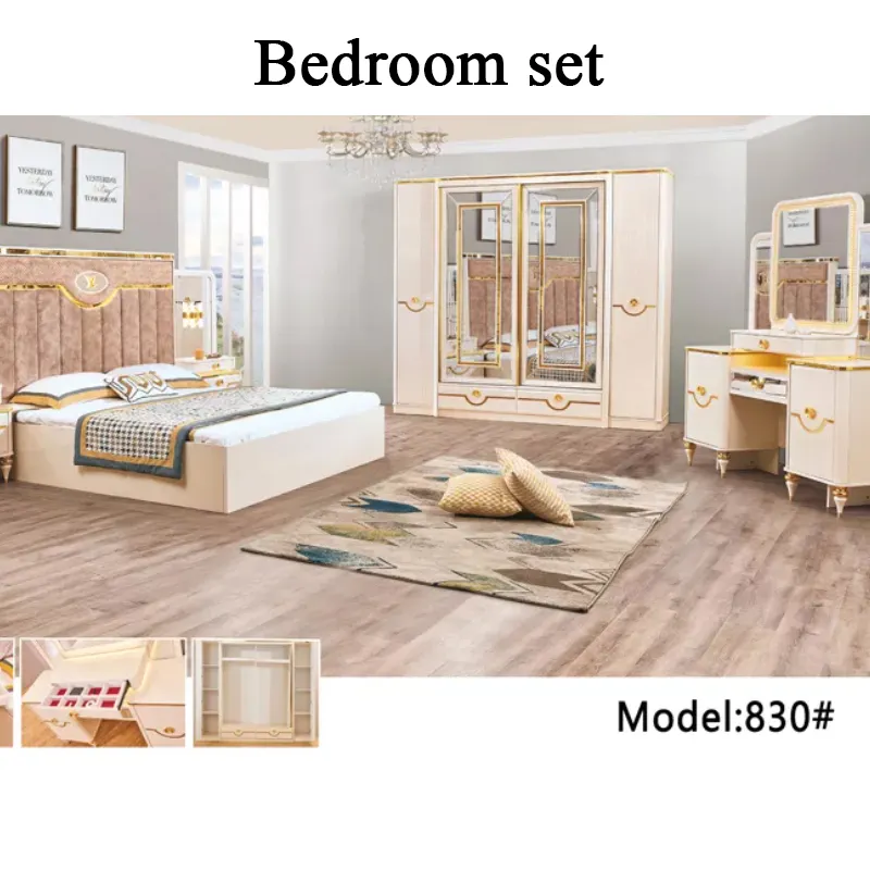Muebles de dormitorio con marco de madera turco, modernos y lujosos juegos de cama king size con cabecero de espejo