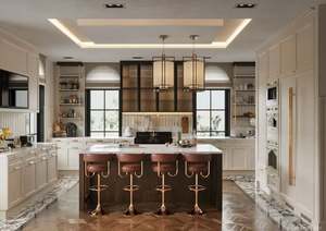 Diseño de Renderizado 3D Gratuito para Proyectos de Villas, Diseño de Muebles de Cocina Modernos, Gabinetes de Cocina de Madera Maciza de Alta Calidad en Color Blanco Claro - Product Image 2