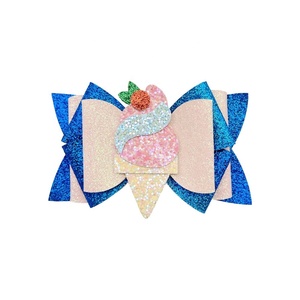 Pince à cheveux en tissu motif crème glacée, bandeau doux pour bébé, pince à bec de canard décontractée en cuir PU à motif pailleté, écologique - Product Image 2