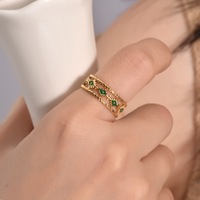 Bague ouverte pour femme en acier inoxydable, style Europe-Amérique, motif chevrons, effet goutte d'huile, plaqué or 18 carats, style influenceur, pour anniversaire