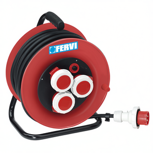 Enrollador de Cable Industrial Fervi con 3 Tomas, Cable de Extensión de Alta Resistencia de 25M con Asa para Uso en Taller - Product Image 2