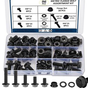 Metric Flange Bolt Assortment Kit M8 96Pcs Grade 10.9 Alloy Steel Black Hex Bolts Nuts Washers For Electric Vehicle Brakes - Product Image 1