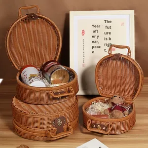 Nueva Caja de Almacenamiento Redonda de Ratán Natural Estilo Pastoral para Regalos de Heytea, Empaque de Pasteles Lunares, Recuerdo, Maleta de Ratán Tejida Retro - Product Image 2