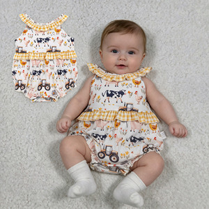RTS Boutique Farm Cows Animals Baby Girls Clothes Toddler <b>Bubble</b> Romper Casual Wholesale Newborn Bodysuit Clothes - Product Image 1