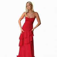 Robe longue évasée ravissante à fines bretelles et dos ouvert avec laçage, coupe ajustée européenne pour femme, à prix abordable