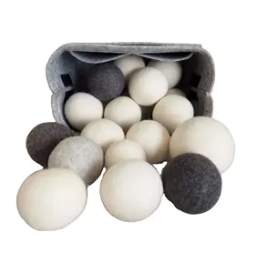 Toptan yün topları dayanıklı 100% doğal 6 adet set organik doğal kullanımlık xl 100% keçeli yün kuru topları paketi içinde pamuklu çanta