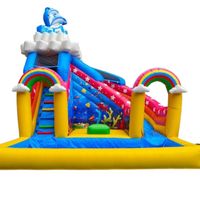 Toboggan gonflable extérieur pour enfants, château gonflable, monde marin, dauphin, arc-en-ciel, avec piscine