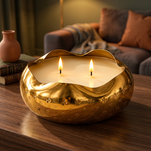 BuildtoSuit Twisted Metal Urli Handmade Smokeless Long-lasting Soy Wax Single Wick Gold Decorative Bowl Candle 11x4cm - Product Image 3
