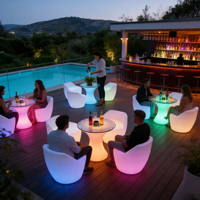 Ensemble de mobilier lumineux à télécommande sans fil 16 couleurs, table et chaises de salon chicha tendance, IP65 pour fêtes en extérieur et hôtels