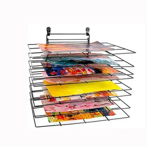 JH-Mech Art Rack de secagem com ganchos e 8 prateleiras removíveis, pequeno rack de suspensão de parede de metal para pintura