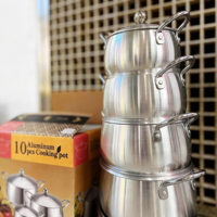 Batterie de cuisine en aluminium épaissi de 10 pièces, grande capacité, avec couvercles, casseroles et faitouts pour la cuisine, pot à soupe QQ