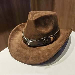 Sombrero de vaquero de fieltro de gamuza enrollable de ala ancha estilo Topper para viajes al aire libre con cinturón OX - Product Image 4