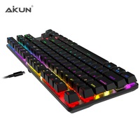 AIKUN GX9870 kablolu 7L RGB arka oyun klavye mekanik anahtarları multimedya 87 tuşları Mini taşınabilir klavye