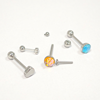 Anting-anting titanium ASTM F136 dengan zircon opal berpotongan Asscher, ulir dalam, model labret stud, cocok untuk tindik hidung, telinga, gaya punk, dan pernikahan.