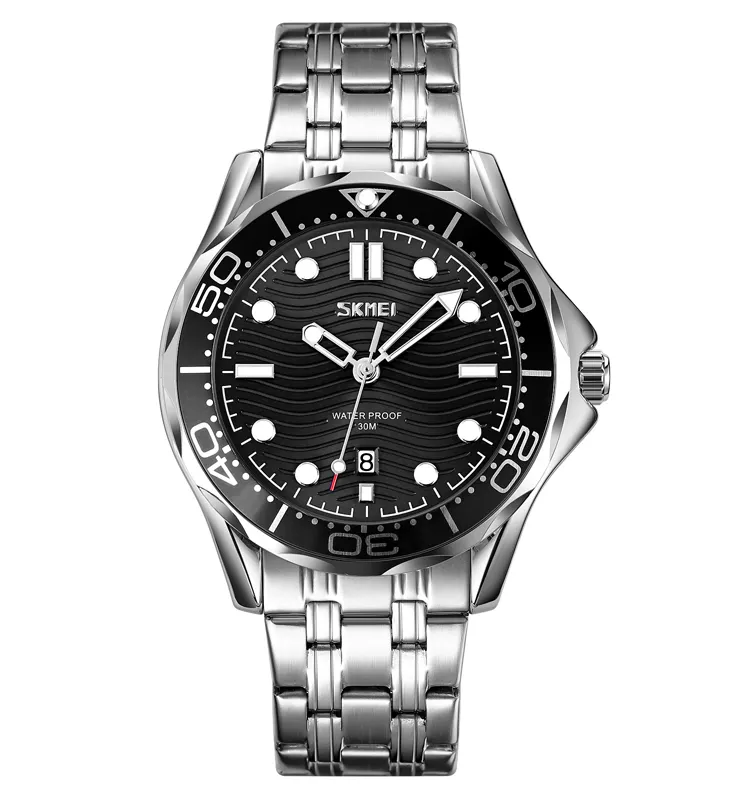 SKMEI 9276 luxury men stainless steel watch 3atm waterproof silicone quartz wristwatches