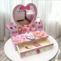 Commode en bois à simulation de cœur rose pour bébé, ensemble cosmétique éducatif, maquillage, coiffeuse, jouets de simulation pour filles