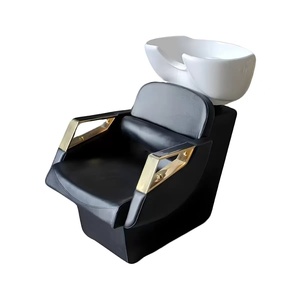 Fauteuil de lavage de salon en céramique noire avec cuir PU et structure métallique, mobilier de salon de coiffure, couleur personnalisable - Product Image 2
