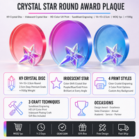 Trofeo de Cristal Redondo Personalizado con Diseño Italiano de Estrella 3D Facetada en Acuarela, Grabado en Plata, Venta al Por Mayor