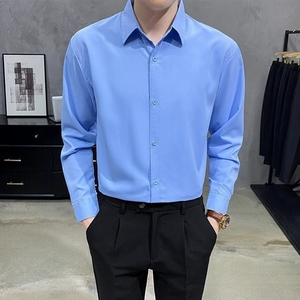 Camicia da lavoro <span class=keywords><strong>slim</strong></span> <span class=keywords><strong>fit</strong></span> antipiega e antistatica da <span class=keywords><strong>uomo</strong></span> per primavera e autunno, ideale per l'<span class=keywords><strong>abbigliamento</strong></span> maschile transfrontaliero - Product Image 3
