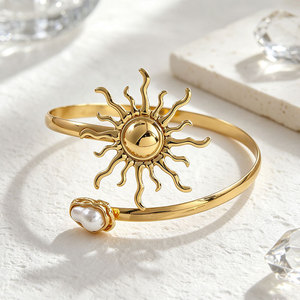 Sun Faux Pearl Metal Open Adjustable Upper <b>Arm</b> <b>Cuff</b> European American Unique Fashion Women Statement <b>Arm</b> Bracelet - Product Image 5