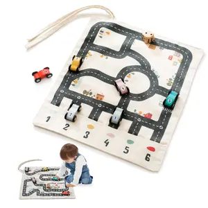Wooden Multi-functional Car Toys Canvas Track Game Kids Montessori Toys Preschool Early Educational Toys for Children Toddlers