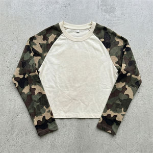 New Arrival Custom <b>Waffle</b> Camo Raglan Long Sleeve Crew Neck Color Block Mens T <b>Shirt</b> - Product Image 2