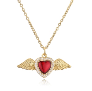 Collana Trendy con Ciondolo a Cuore d'Angelo, Placcata in Oro 18K, con Pietre CZ e Perline in Rame per Donne e Madri - Product Image 5