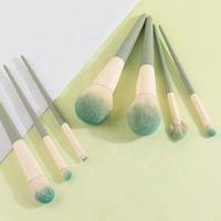 Kuas Makeup label pribadi kuas kosmetik rambut sintetis profesional 7 buah dengan ferrule aluminium/pegangan kayu