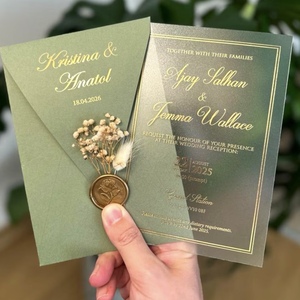 Tarjeta de Invitación de Boda de Acrílico Transparente Personalizada, con Estampado Dorado, Elegante, Rectangular, Personalizada para Boda - Product Image 4