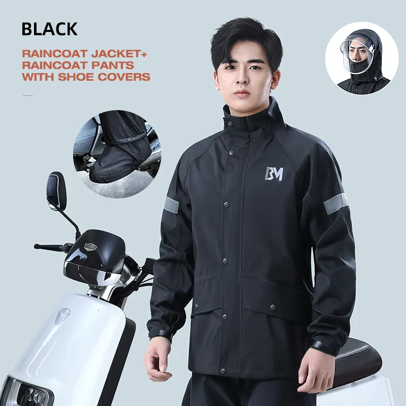Beimei PVC raincoat high quality waterproof pongee rain jacket suits motorcycle heavy rain raincoat