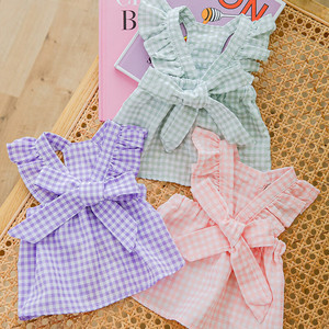Pet <b>Skirt</b> Princess Cut <b>Checkered</b> Bowknot Summer Dress For Cats Dogs Small Puppies Breathable Light Weight Apparel - Product Image 1
