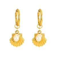 Boucles d'oreilles en acier inoxydable avec perles, forme éventail, bijoux fantaisie pour femmes, luxe, vente en gros