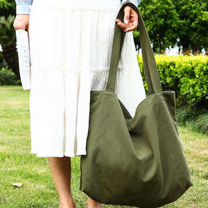 กระเป๋าผ้าแคนวาสพร้อมโลโก้ที่ปรับแต่งได้ ผ้าฝ้ายแท้ ขนาดใหญ่ กระเป๋าสะพายไหล่ลำลองสำหรับผู้หญิง กระเป๋าช้อปปิ้ง - Product Image 5