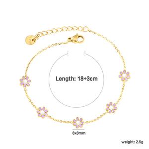 Bracelets pour femmes, style bohème, plaqué or 18 carats, acier inoxydable, bijoux, fleurs colorées, chaîne en forme de cœur, bracelets en pierres naturelles - Product Image 3