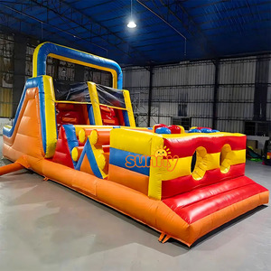 เกมงานรื่นเริงเป่าลมแบบกำหนดเอง เกมแข่งขันเป่าลมพร้อมอุปสรรค วิ่งข้ามสิ่งกีดขวางแบบสองเลน พร้อมปีนป่ายและสไลเดอร์สำหรับขาย - Product Image 1