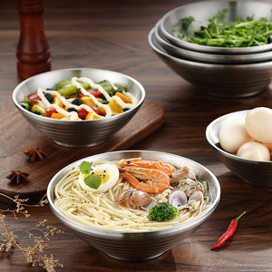 304 Stainless Steel Conical Bowl Double Layer For Noodles Ramen Soup Home Use - Product Image 1