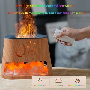 Difusor de Aroma de llama de grano de madera humidificador de piedra de sal de cristal difusor de aromaterapia de 260ml con luz nocturna colorida para el hogar - Product Image 5