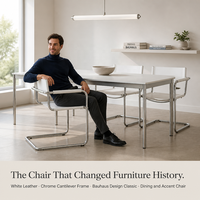 Chaise de salle à manger moderne Bauhaus en cuir avec structure en acier inoxydable, chaise de restaurant