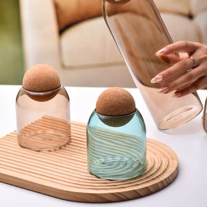 Kustomisasi 450ml 1300ml stoples penyimpanan kaca borosilikat tinggi gabus untuk tutup bola Amber biru untuk makanan untuk biji kopi - Product Image 4