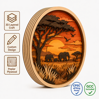 Boîte à souvenirs personnalisée : Coucher de soleil sur la savane africaine avec éléphant |   Scène de faune en bois d'acacia découpé au laser en contreplaqué de peuplier multicouche