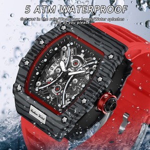Montre à quartz pour homme SANDA 7044, boîtier tonneau ajouré à motif zèbre, montre-bracelet tendance et unique avec calendrier simple lumineux pour homme - Product Image 3