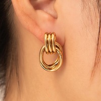 Boucles d'oreilles surdimensionnées plaquées or 18 carats EH159, boucles d'oreilles en acier inoxydable, bijoux d'oreille tendance pour femmes, mode de luxe